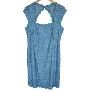 Adrianna Papell Lace Overlay Sheath Dress Cutout Back Light Blue Plus Size 16